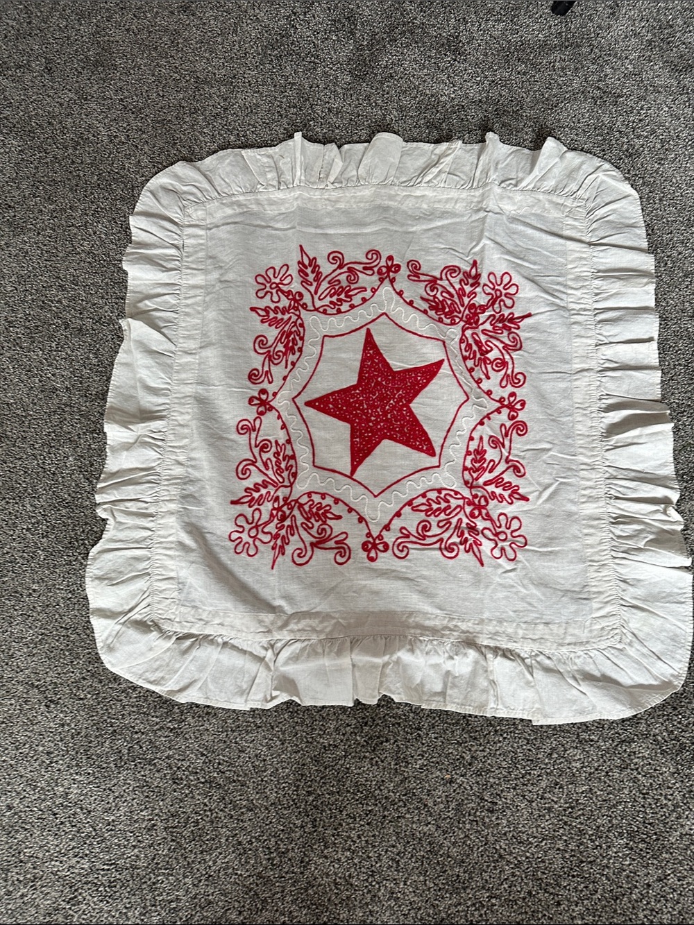White Ruffled vintage embroidered coverlets